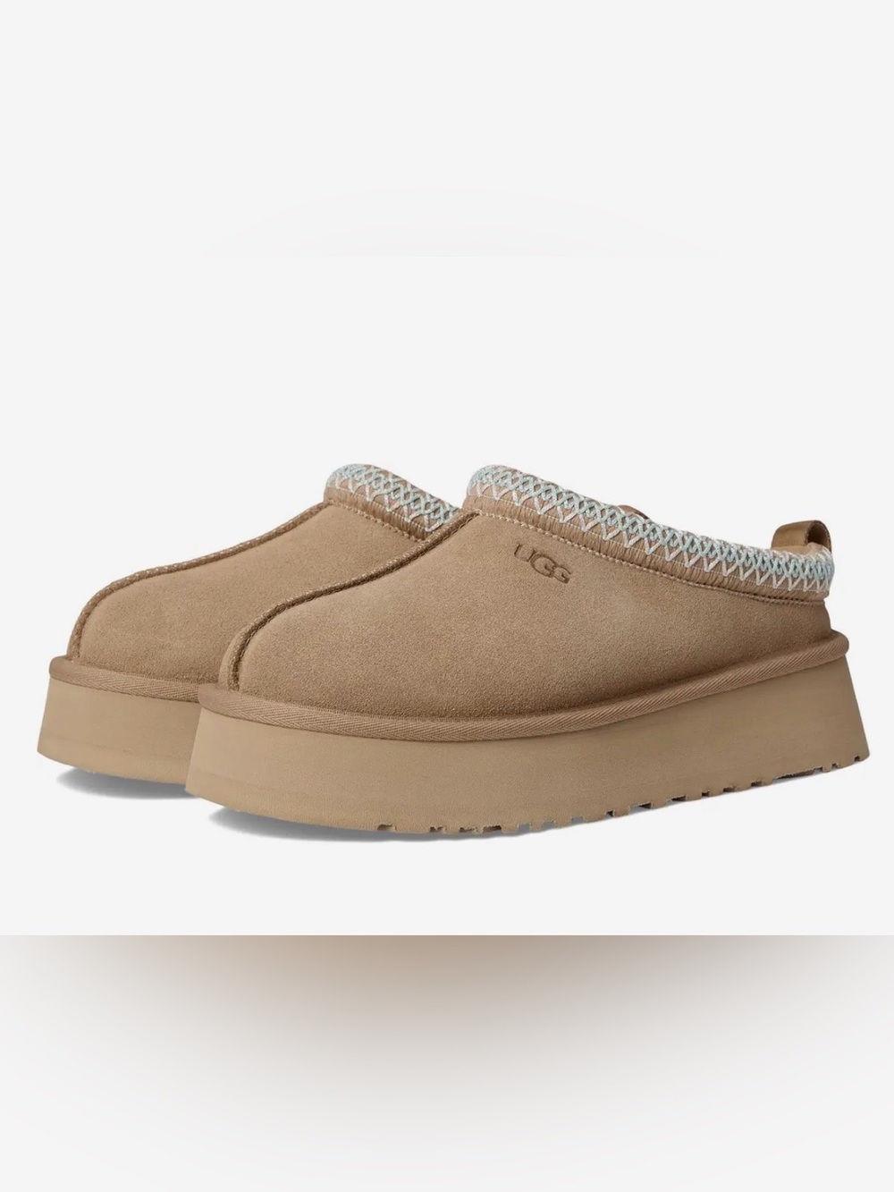 UGG Sand Suede Embroidered Trim Tasman Slip-On Platform Mule